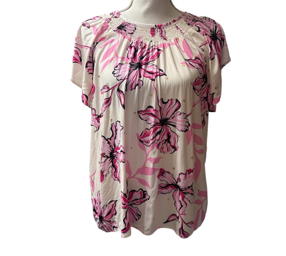 Harve Bernard Cream Pink Floral Top Large